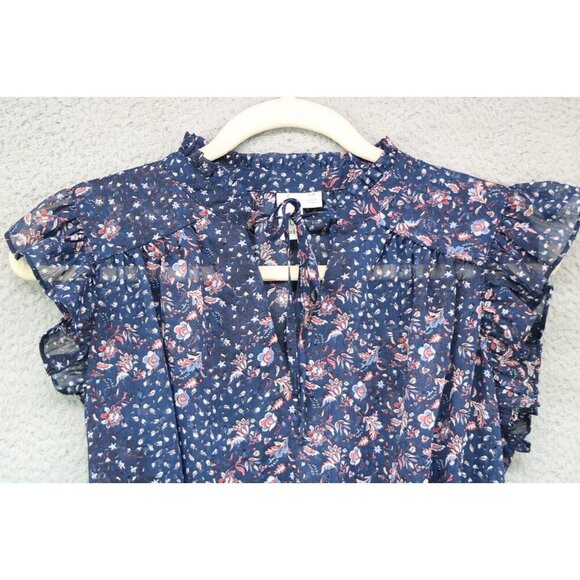 Joie Semi-Sheer Elastic Waist Top-Ruffle Sleeve-S/P-Metallics-Fairy-Cottagecore - Picture 3 of 12